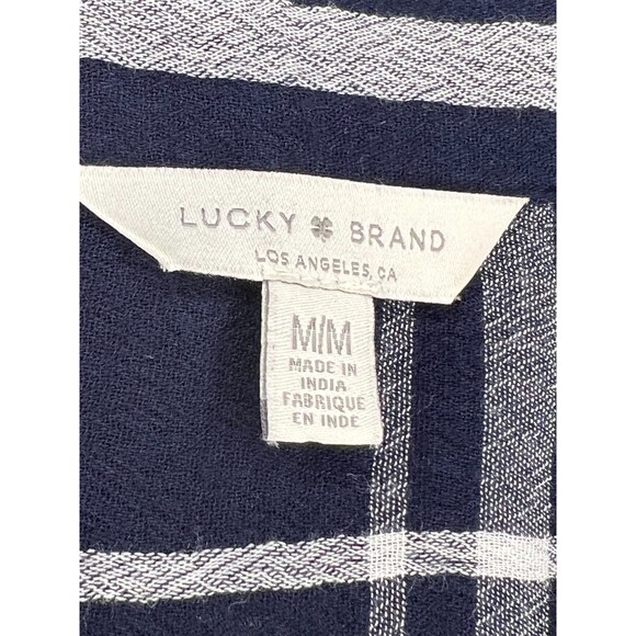 Lucky Brand Womens Plaid Blouse Navy & White Button Collar Pockets Sz M - Picture 5 of 5